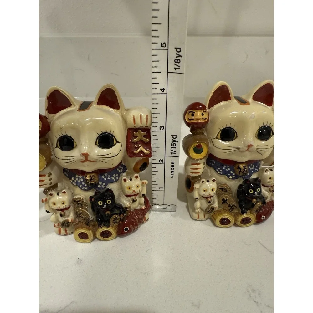 Lot Of 2 Japanese Maneki Neko Lucky Cat Coin Bank Koneko Ceramic 4